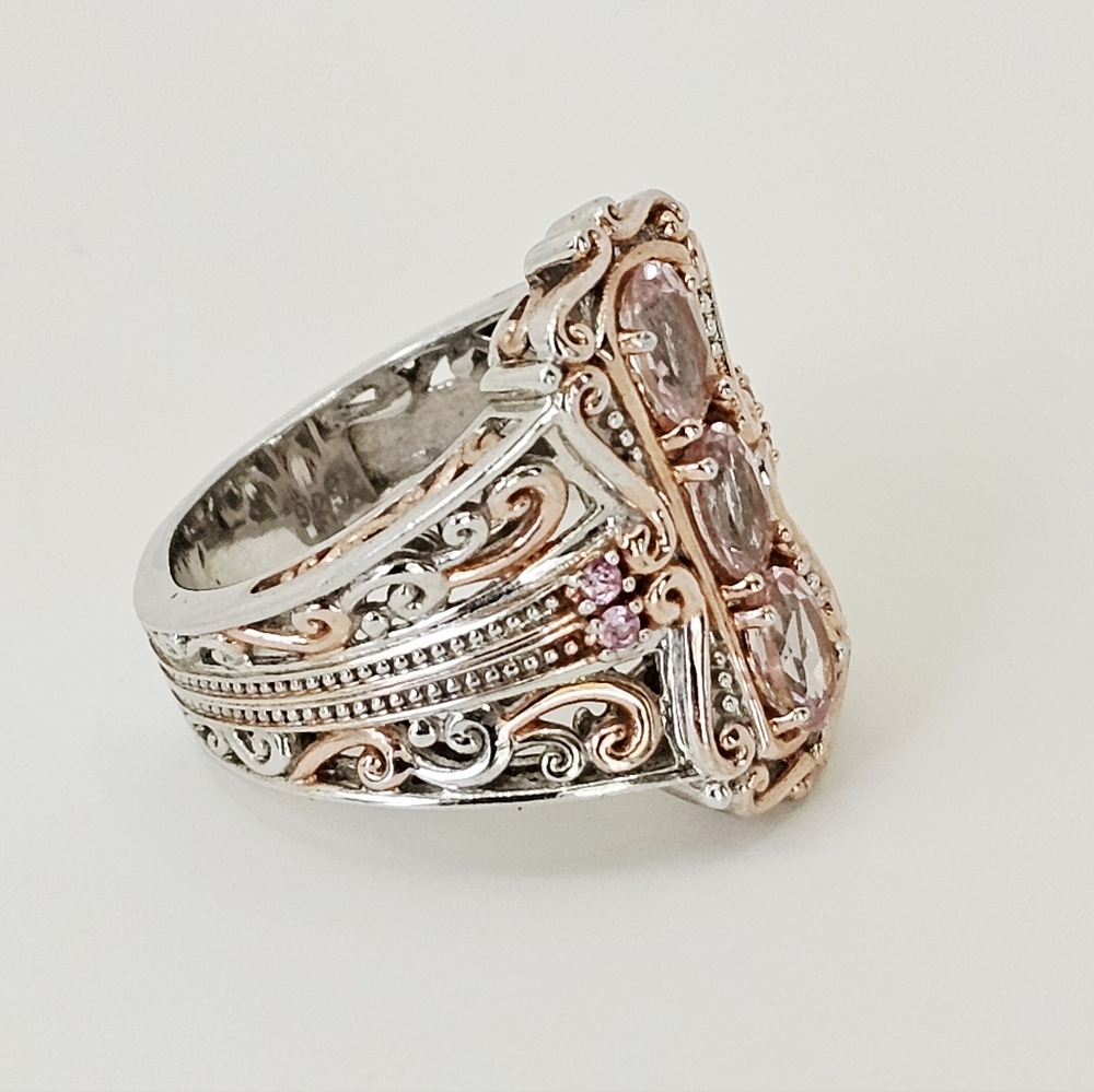 Genuine Morganite & Sapphire Ring 18K Rose Gold Palladium Sterling Silver Sz 7 - Picture 6 of 11